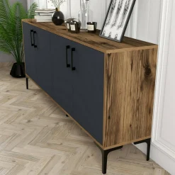 Credenza Agape, 180x35h78 cm, Noce e Antracite<Dmora New