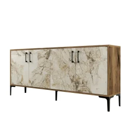 Credenza Agape, 180x35h78 cm, Noce e Bianco Marmo<Dmora Shop