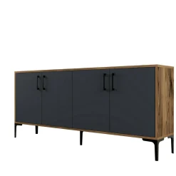 Credenza Agape, 180x35h78 cm, Noce e Antracite<Dmora New