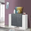 Credenza Age, cm 130x45h100, Bianco lucido e Ardesia<Dmora Store