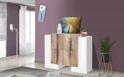 Credenza Age, cm 130x45h100, Bianco lucido e Acero<Dmora Hot