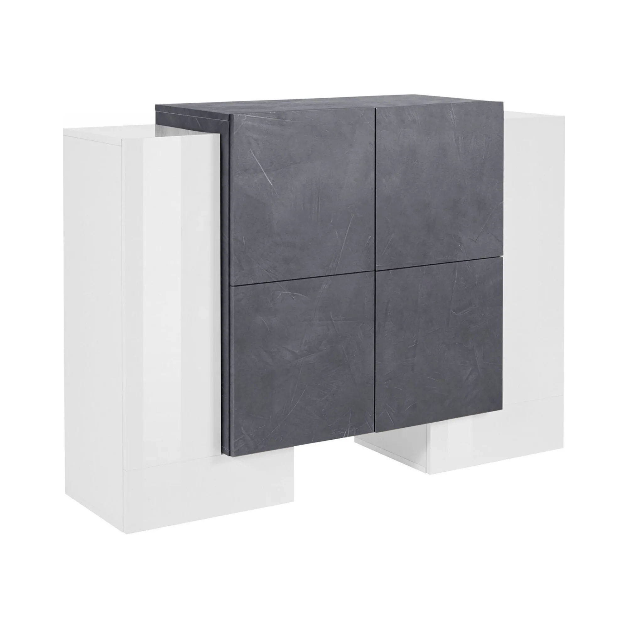 Credenza Age, cm 130x45h100, Bianco lucido e Ardesia<Dmora Store