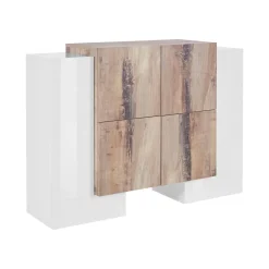 Credenza Age, cm 130x45h100, Bianco lucido e Acero<Dmora Hot
