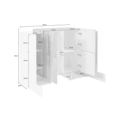 Credenza Age, cm 130x45h100, Bianco lucido e Acero<Dmora Hot