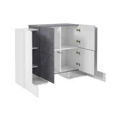 Credenza Age, cm 130x45h100, Bianco lucido e Ardesia<Dmora Store