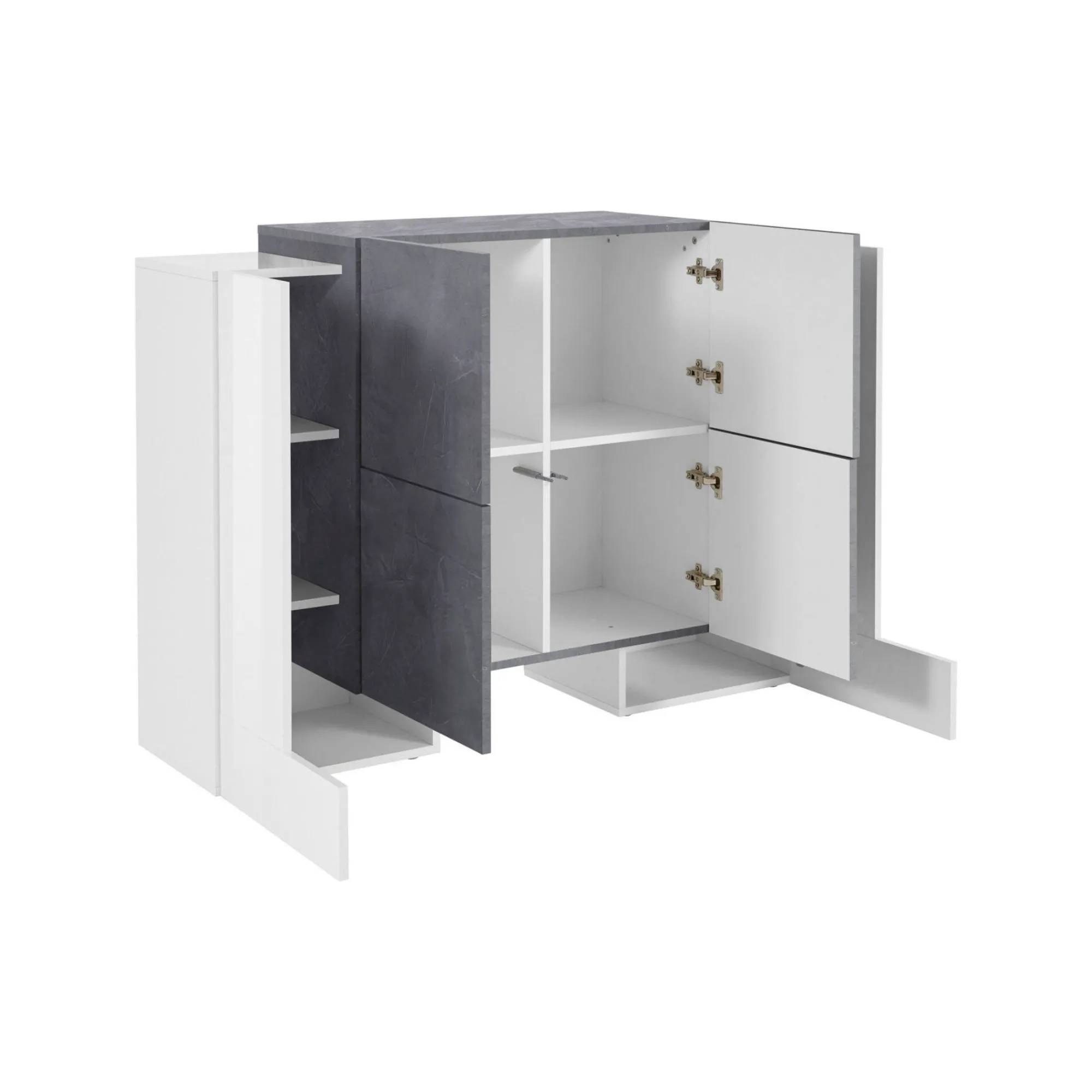 Credenza Age, cm 130x45h100, Bianco lucido e Ardesia<Dmora Store