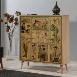 Credenza Agyemang, 95x36 h111 cm, Quercia e Multicolore<Dmora Cheap