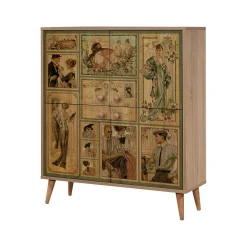 Credenza Agyemang, 95x36 h111 cm, Quercia e Multicolore<Dmora Cheap