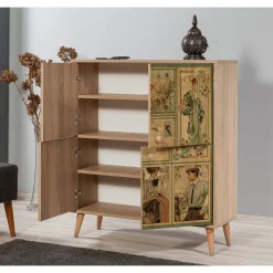 Credenza Agyemang, 95x36 h111 cm, Quercia e Multicolore<Dmora Cheap