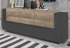Credenza Akirum, cm 220x45h86, Antracite e Acero<Dmora Shop