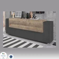 Credenza Akirum, cm 220x45h86, Antracite e Acero<Dmora Shop