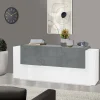 Credenza Akirum, cm 220x45h86, Bianco lucido e Ardesia<Dmora Best