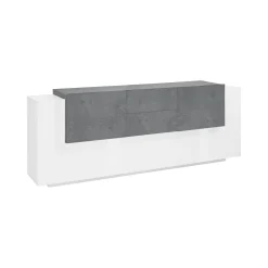 Credenza Akirum, cm 220x45h86, Bianco lucido e Ardesia<Dmora Best