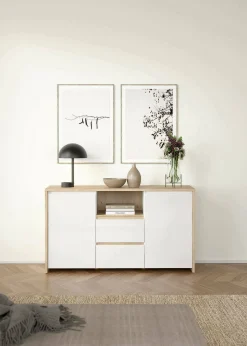 Credenza Alalngar, 48x149 h84 cm, Rovere e Bianco<Dmora Discount