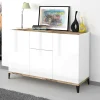 Credenza Albatross, cm 120x40h82, Bianco lucido e Acero<Dmora Shop