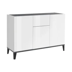 Credenza Albatross, cm 120x40h82, Bianco lucido e Ardesia<Dmora Online