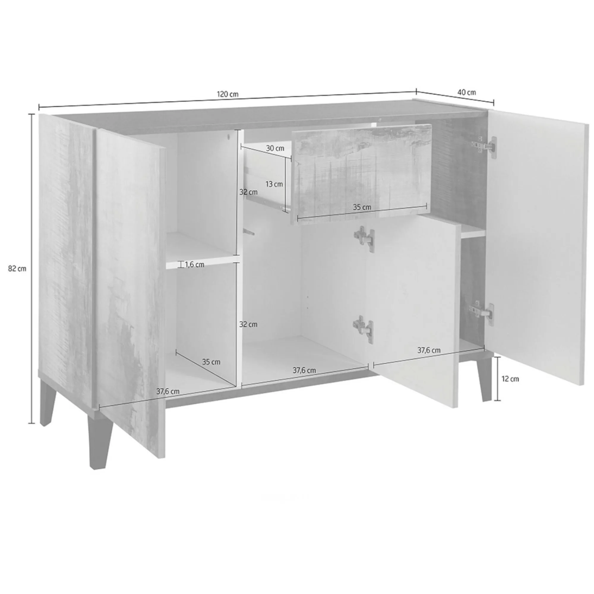 Credenza Albatross, cm 120x40h82, Ardesia e Acero<Dmora New