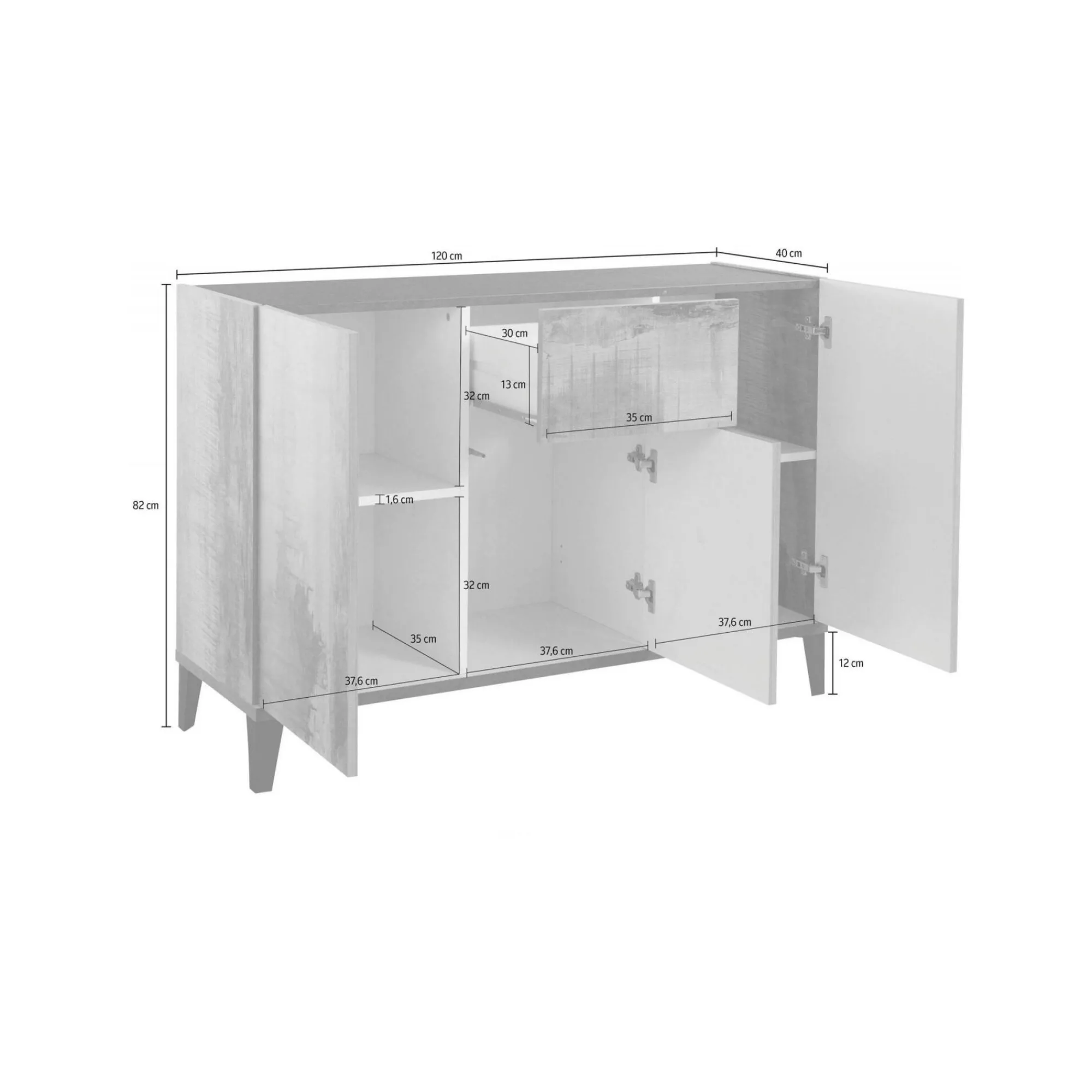 Credenza Albatross, cm 120x40h82, Bianco lucido e Ardesia<Dmora Online