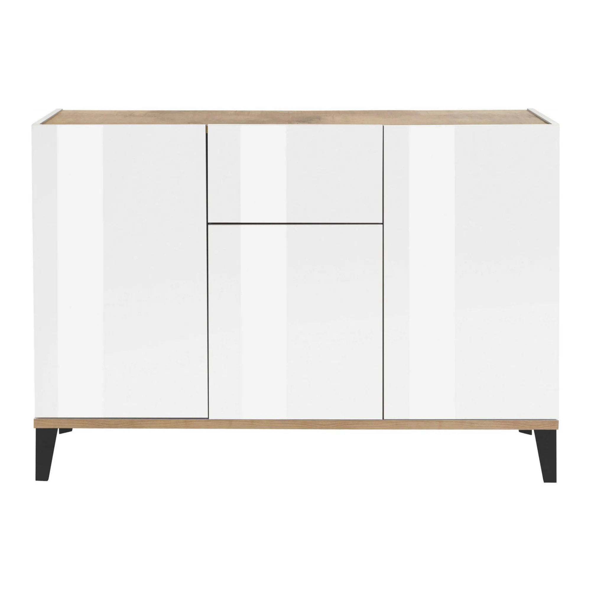 Credenza Albatross, cm 120x40h82, Bianco lucido e Acero<Dmora Shop