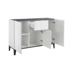 Credenza Albatross, cm 120x40h82, Bianco lucido e Ardesia<Dmora Online