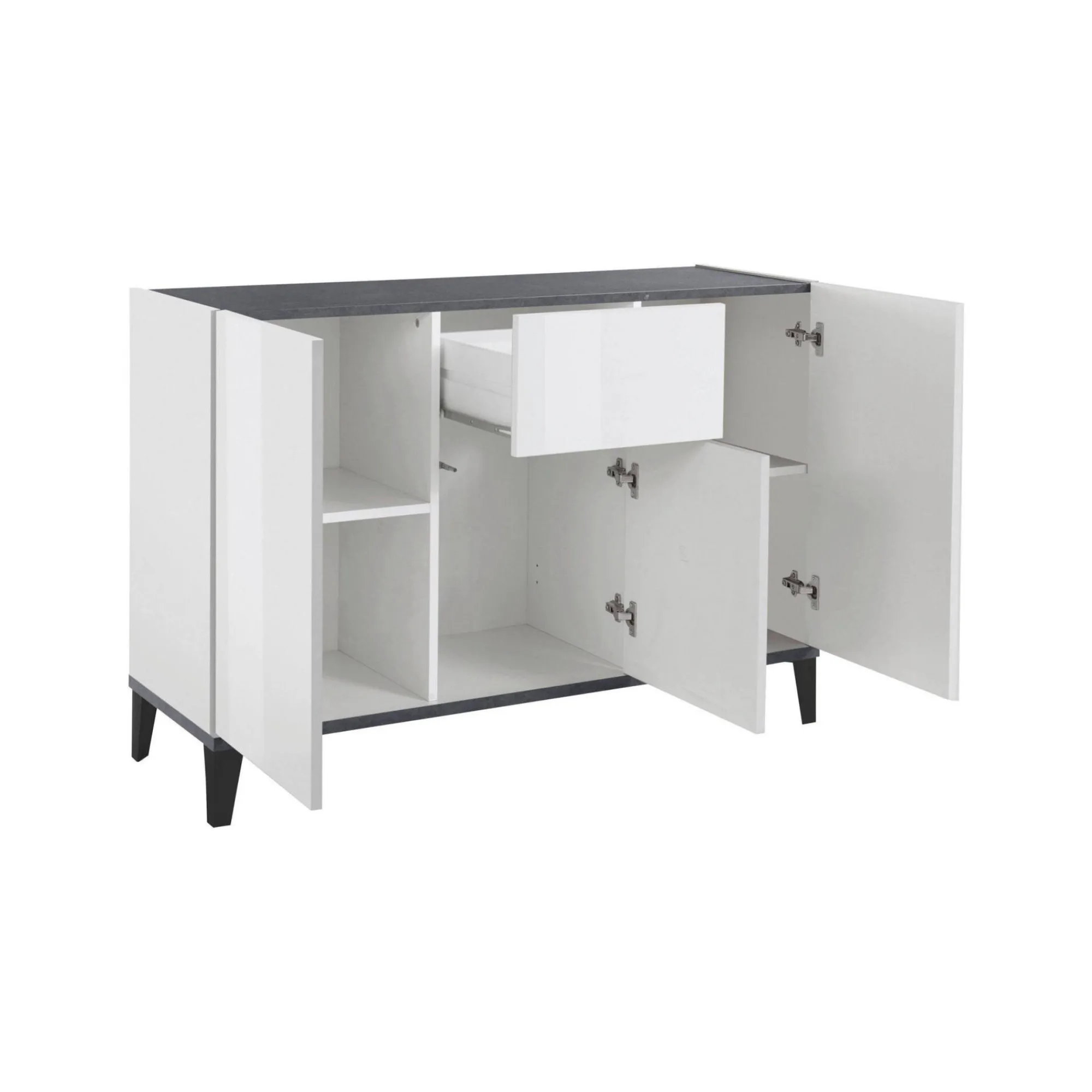 Credenza Albatross, cm 120x40h82, Bianco lucido e Ardesia<Dmora Online