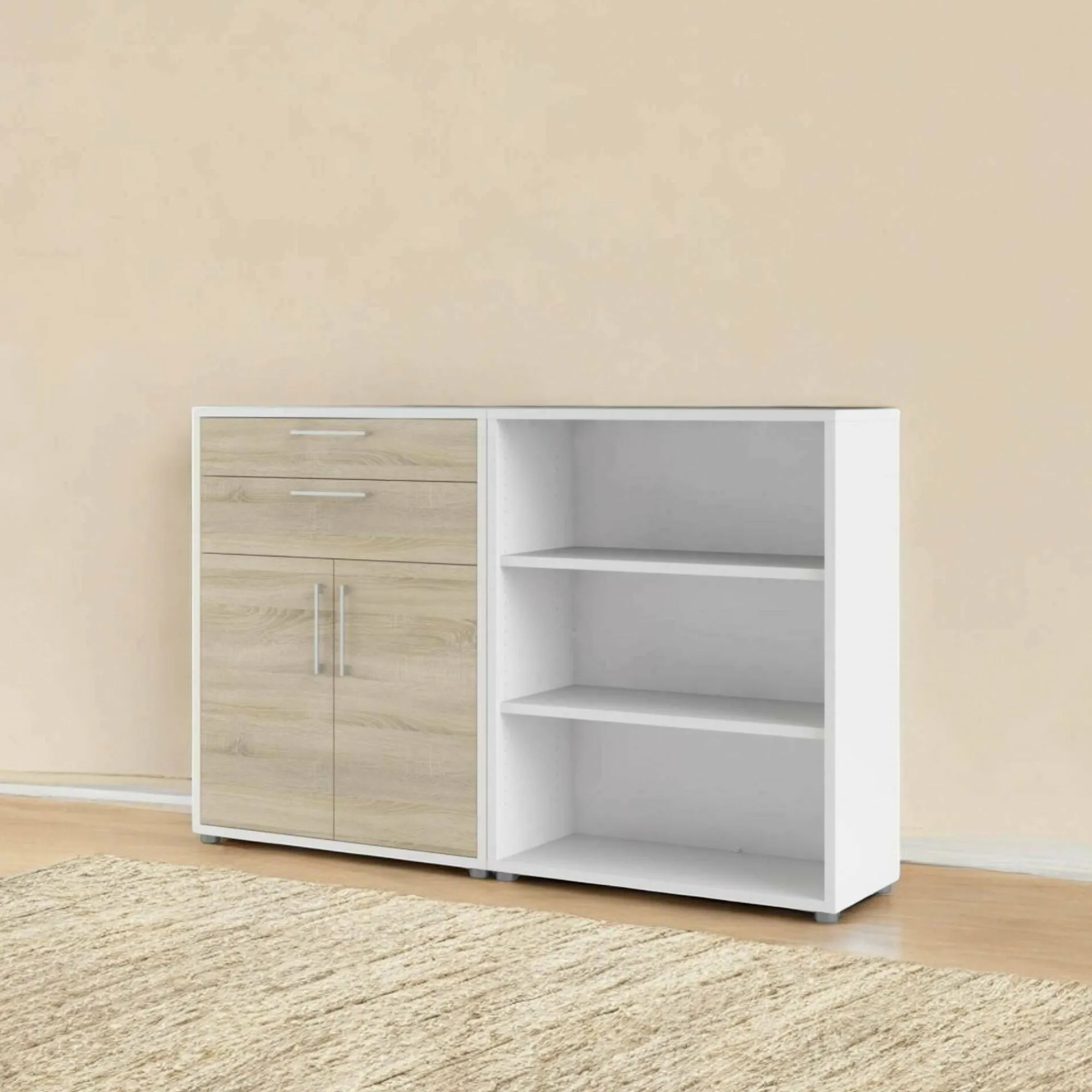 Credenza Albinea, 178x40 h113 cm, Bianco e Quercia<Dmora Cheap