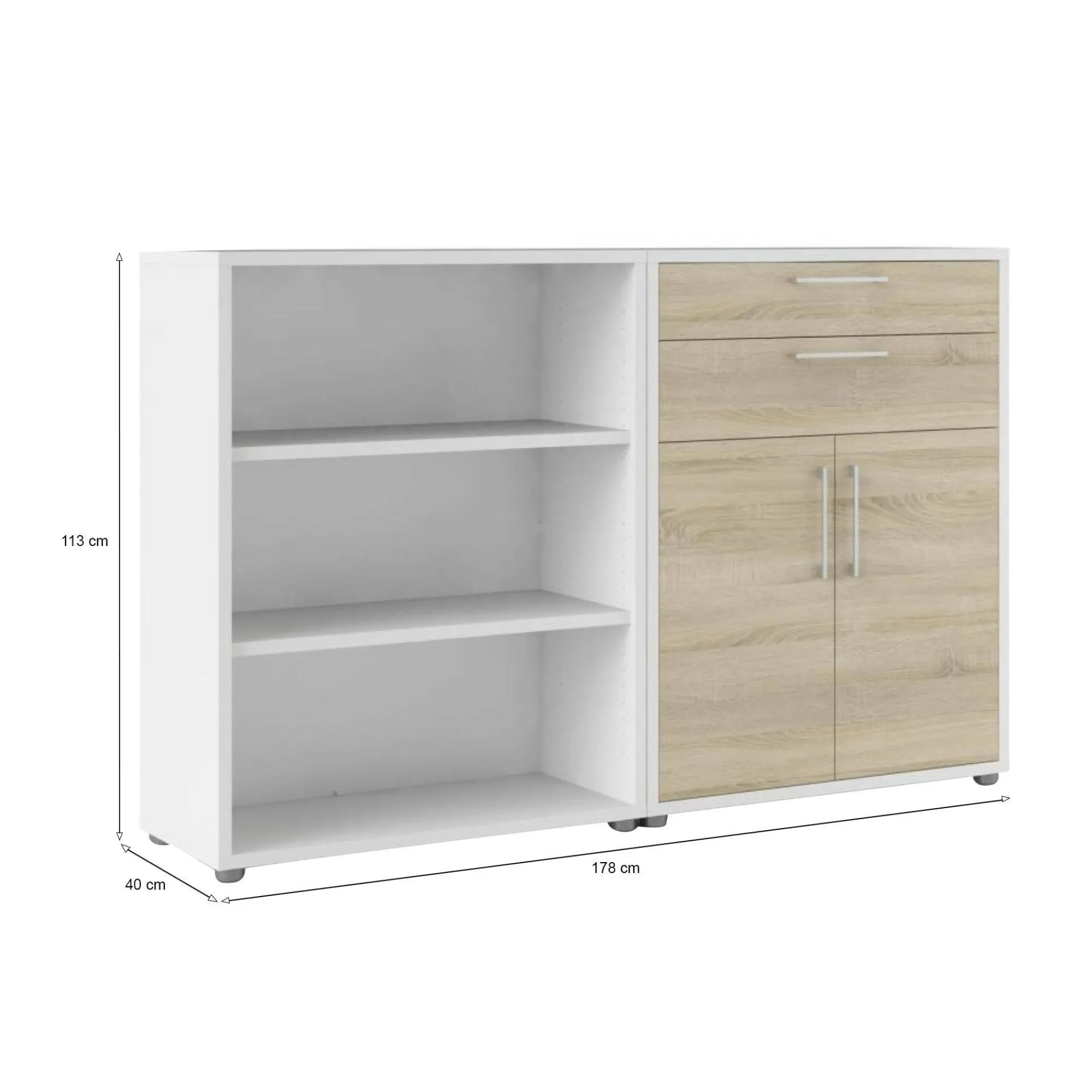 Credenza Albinea, 178x40 h113 cm, Bianco e Quercia<Dmora Cheap