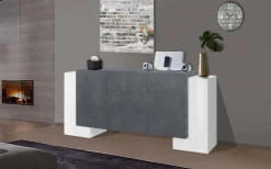 Credenza Alchemy, cm 210x45h85, Bianco lucido e Ardesia<Dmora Hot