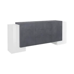 Credenza Alchemy, cm 210x45h85, Bianco lucido e Ardesia<Dmora Hot