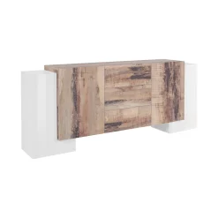 Credenza Alchemy, cm 210x45h85, Bianco lucido e Acero<Dmora Store