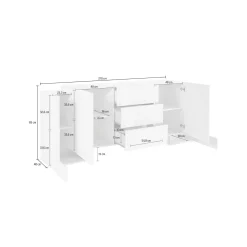 Credenza Alchemy, cm 210x45h85, Bianco lucido e Acero<Dmora Store