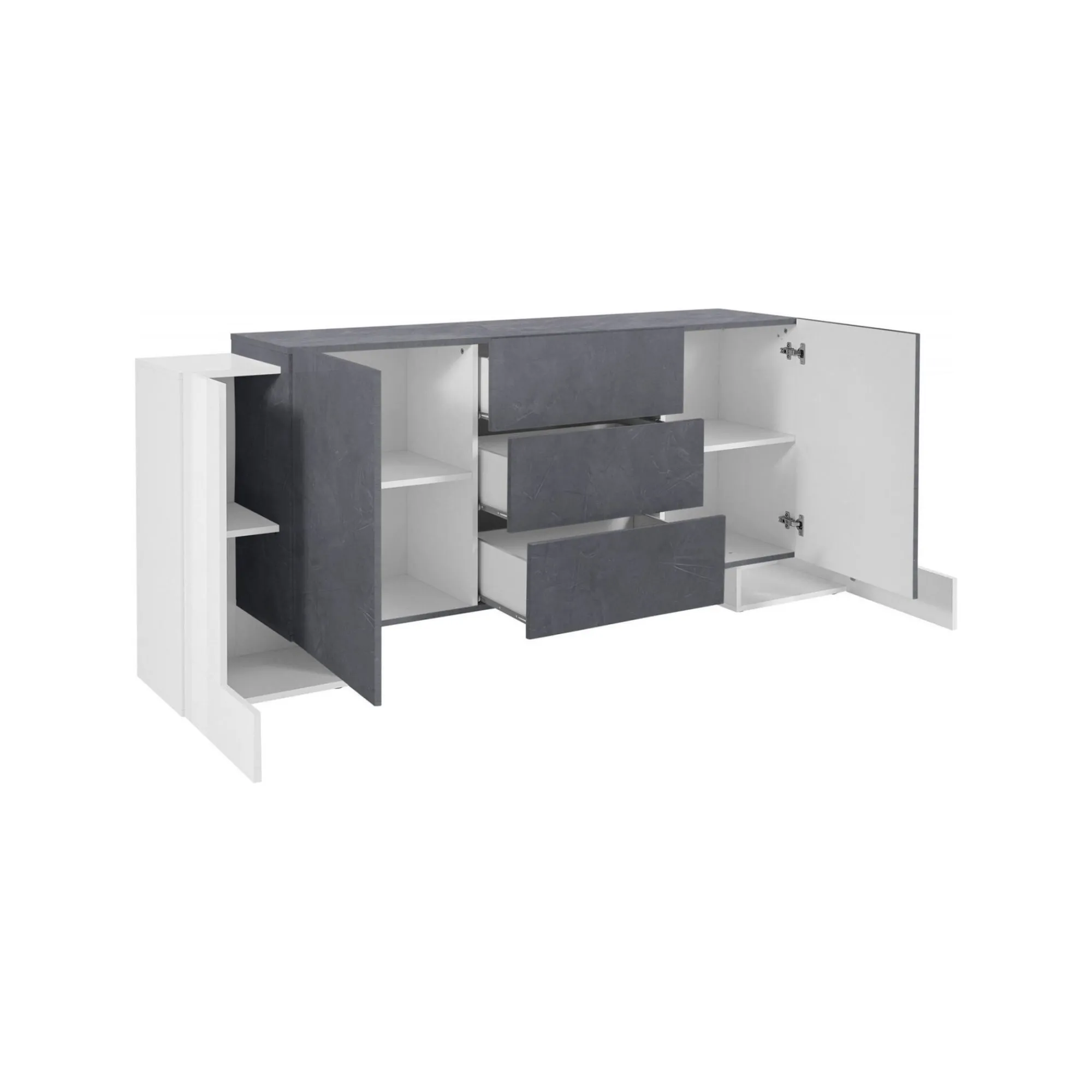 Credenza Alchemy, cm 210x45h85, Bianco lucido e Ardesia<Dmora Hot