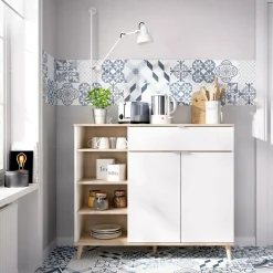 Credenza Aleandro, 120x40h102 cm, Bianco e Rovere<Dmora Best Sale