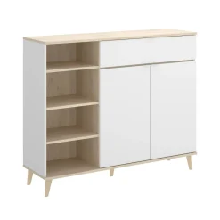 Credenza Aleandro, 120x40h102 cm, Bianco e Rovere<Dmora Best Sale