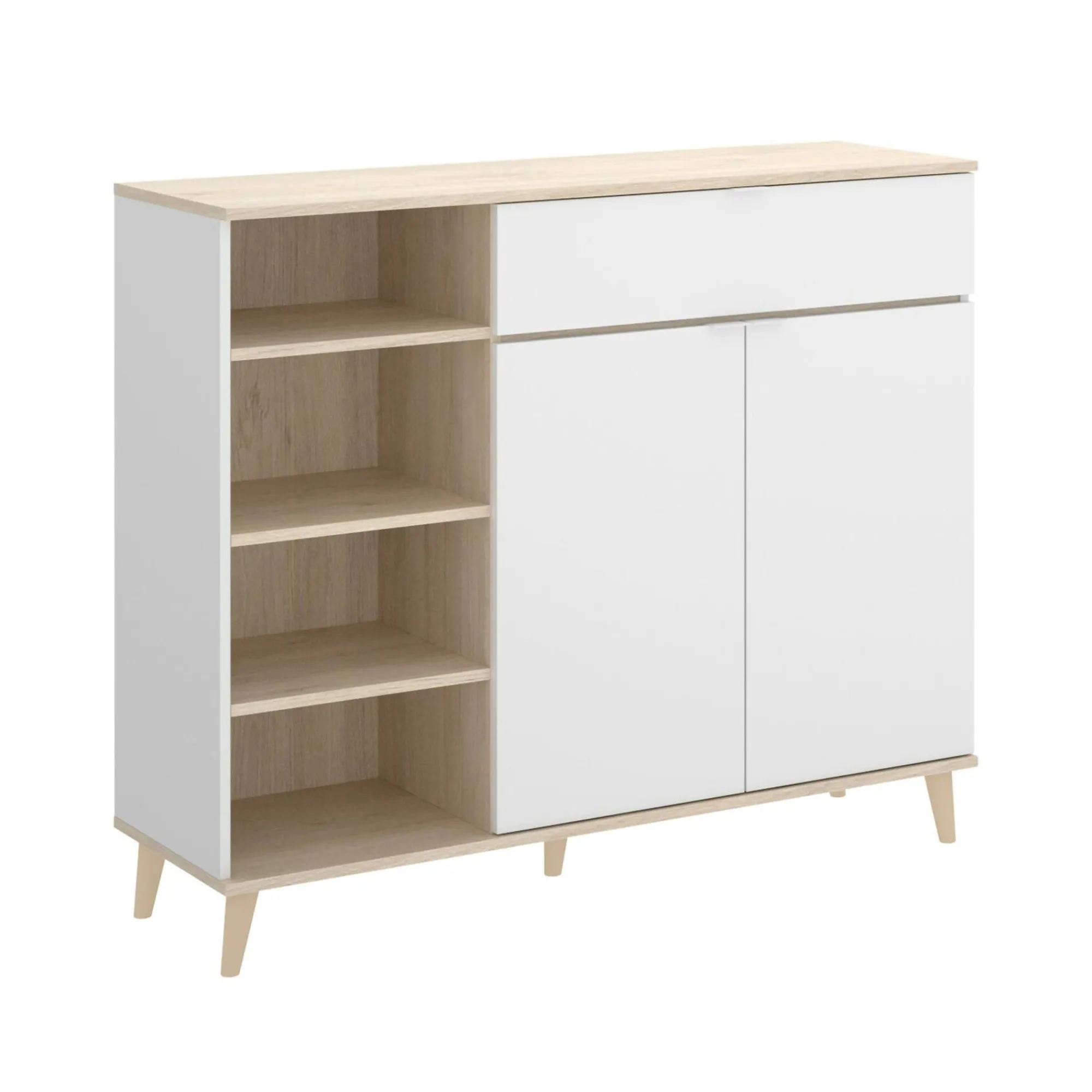 Credenza Aleandro, 120x40h102 cm, Bianco e Rovere<Dmora Best Sale