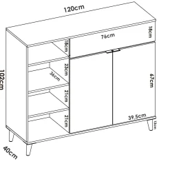 Credenza Aleandro, 120x40h102 cm, Bianco e Rovere<Dmora Best Sale