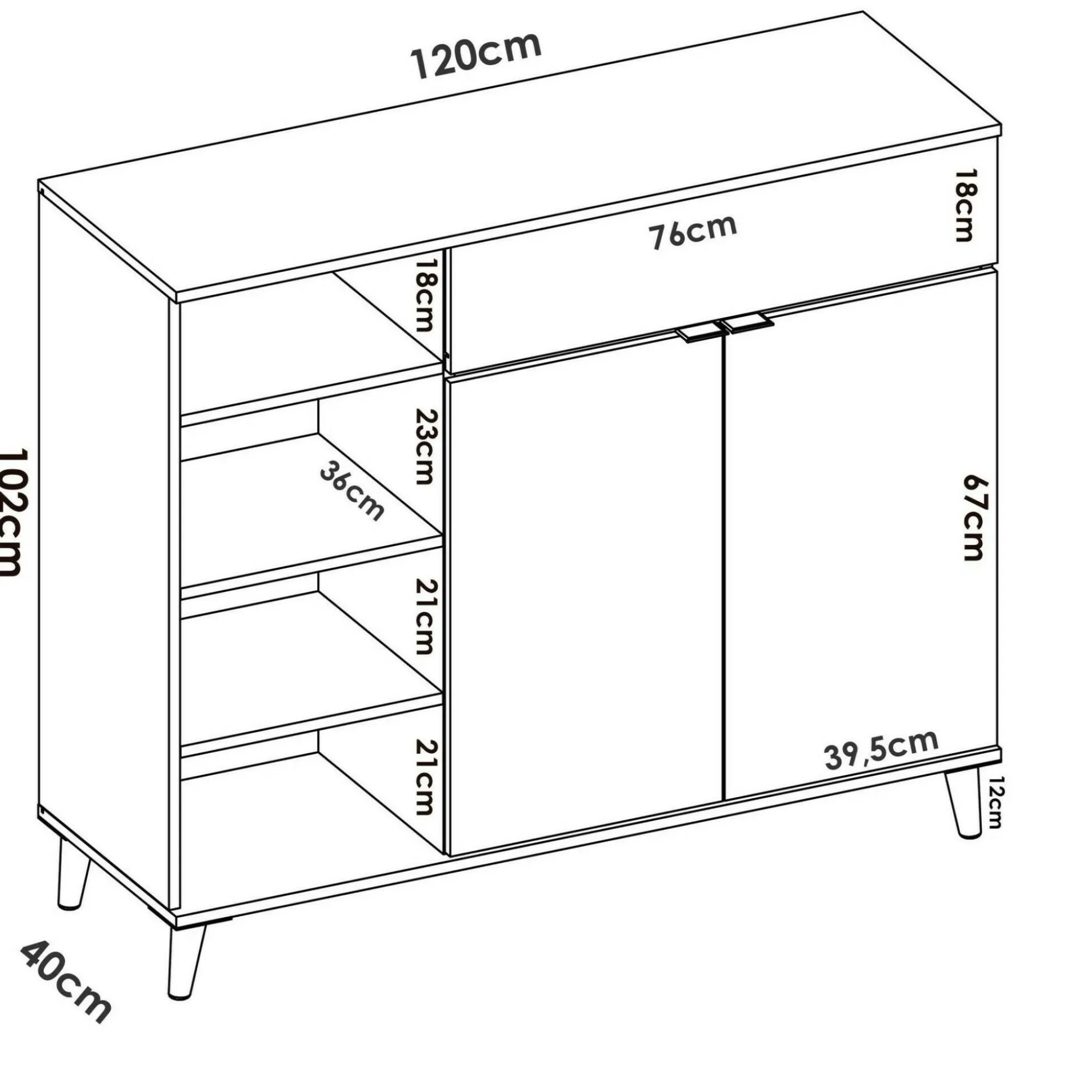 Credenza Aleandro, 120x40h102 cm, Bianco e Rovere<Dmora Best Sale