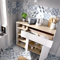 Credenza Aleandro, 120x40h102 cm, Bianco e Rovere<Dmora Best Sale
