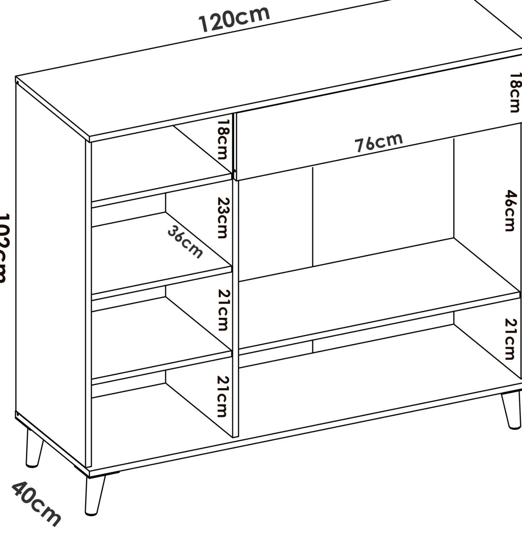 Credenza Aleandro, 120x40h102 cm, Bianco e Rovere<Dmora Best Sale