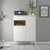 Credenza Alfra, 89x36 h119 cm, Bianco e Quercia<Dmora Store