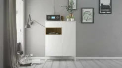 Credenza Alfra, 89x36 h119 cm, Bianco e Quercia<Dmora Store