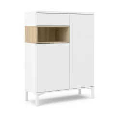 Credenza Alfra, 89x36 h119 cm, Bianco e Quercia<Dmora Store