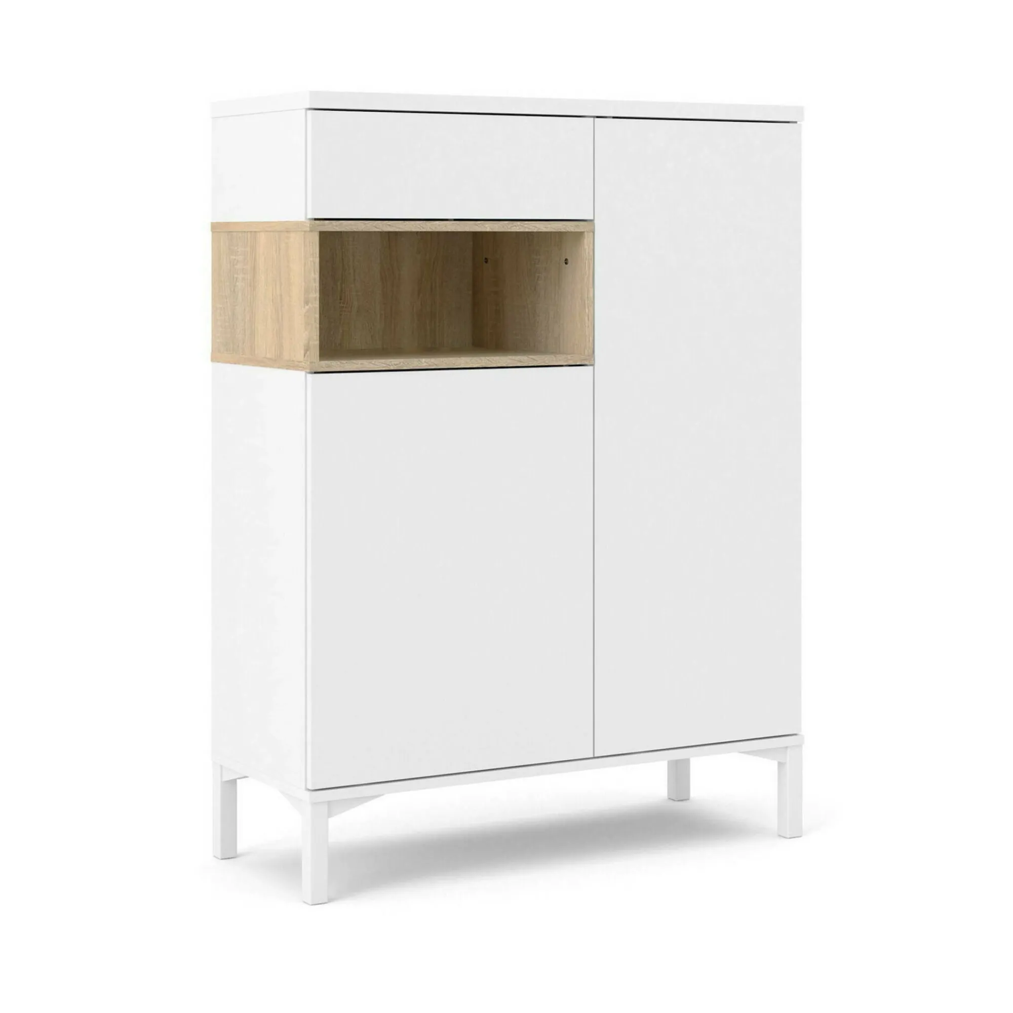 Credenza Alfra, 89x36 h119 cm, Bianco e Quercia<Dmora Store