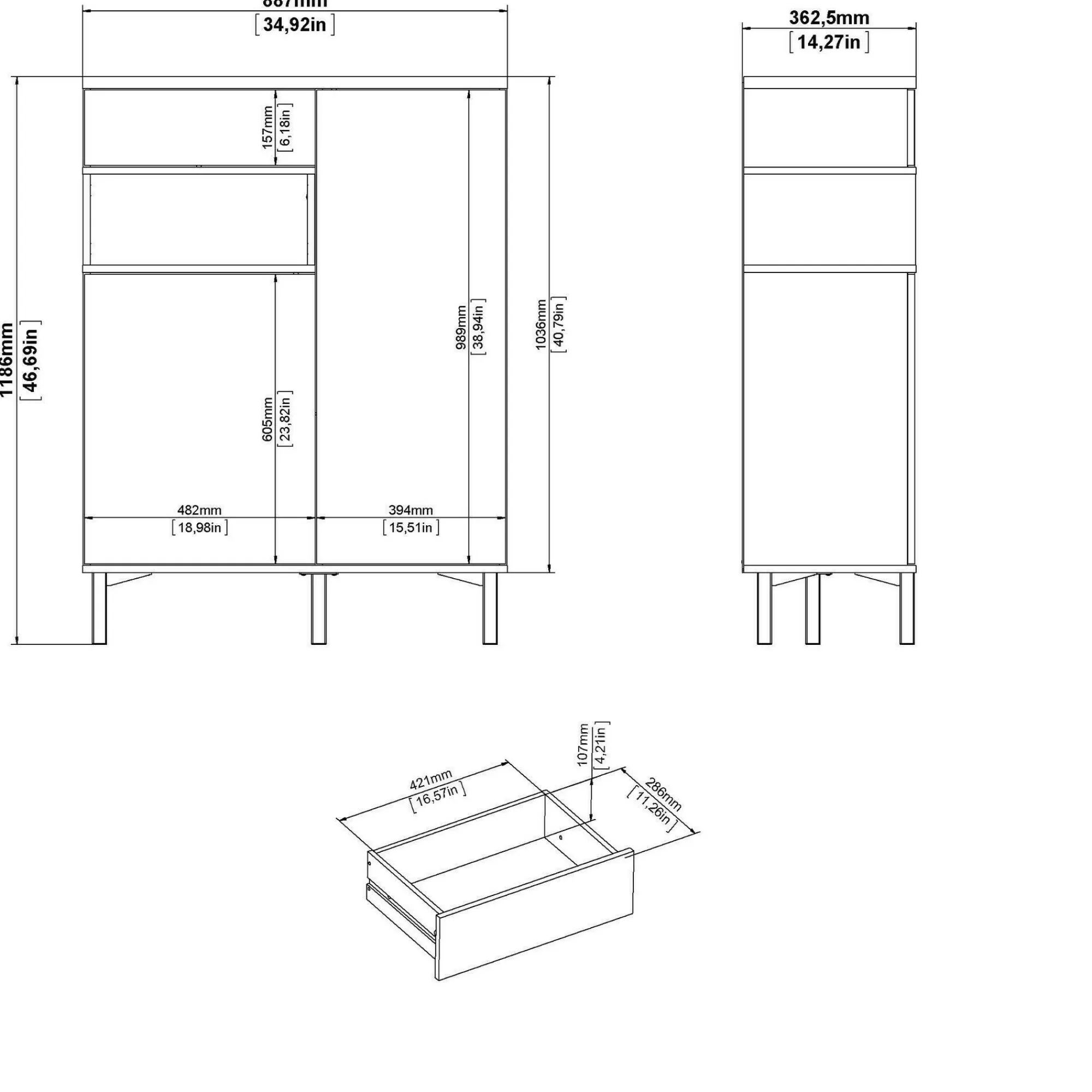 Credenza Alfra, 89x36 h119 cm, Bianco e Quercia<Dmora Store