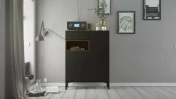 Credenza Alfra, 89x36 h119 cm, Nero e Noce<Dmora Online