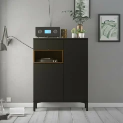 Credenza Alfra, 89x36 h119 cm, Nero e Noce<Dmora Online