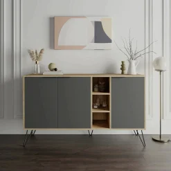 Credenza Alin, 142x36h83 cm, Quercia e Antracite<Dmora Best