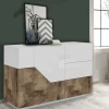Credenza All, cm 141x43h86, Bianco lucido e Acero<Dmora Cheap