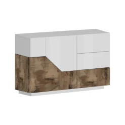 Credenza All, cm 141x43h86, Bianco lucido e Acero<Dmora Cheap