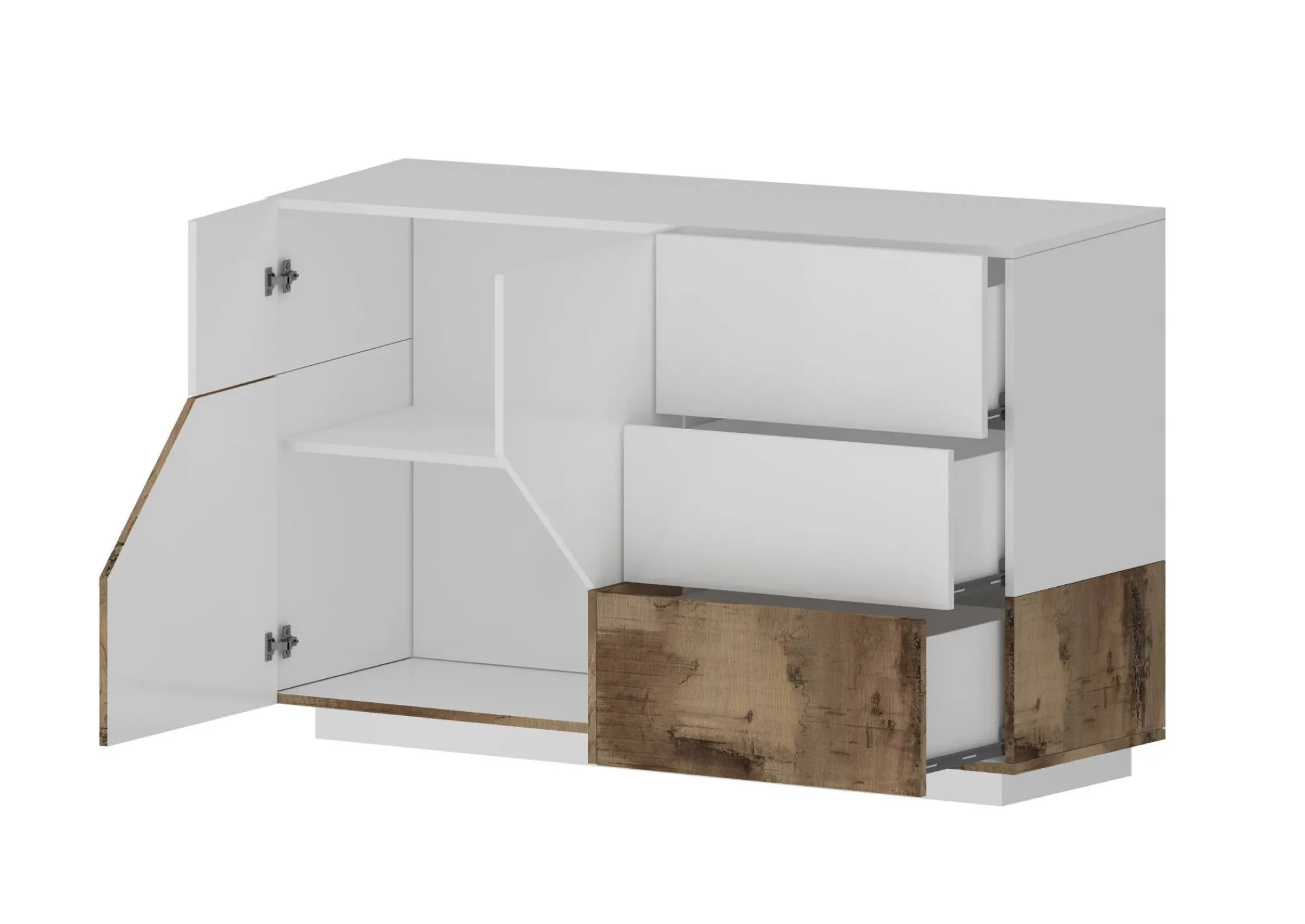 Credenza All, cm 141x43h86, Bianco lucido e Acero<Dmora Cheap